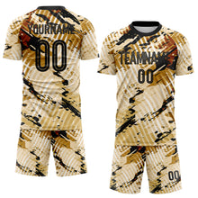 Load image into Gallery viewer, Custom Cream-Black Abstract Swirl Wave Grunge Splatter Sublimation Soccer Uniform Jersey