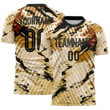 Load image into Gallery viewer, Custom Cream-Black Abstract Swirl Wave Grunge Splatter Sublimation Soccer Uniform Jersey