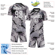 Load image into Gallery viewer, Custom Gray White-Black Abstract Swirl Wave Grunge Splatter Sublimation Soccer Uniform Jersey