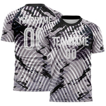 Load image into Gallery viewer, Custom Gray White-Black Abstract Swirl Wave Grunge Splatter Sublimation Soccer Uniform Jersey