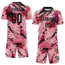 Load image into Gallery viewer, Custom Light Pink-Black Abstract Swirl Wave Grunge Splatter Sublimation Soccer Uniform Jersey