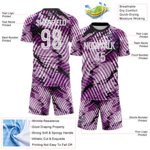 Laden Sie das Bild in den Galerie-Viewer, Custom Light Purple White-Black Abstract Swirl Wave Grunge Splatter Sublimation Soccer Uniform Jersey