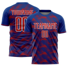 Laden Sie das Bild in den Galerie-Viewer, Custom Royal Red-White USA Style Patriotic Diagonal Flowing Lines Sublimation Soccer Uniform Jersey