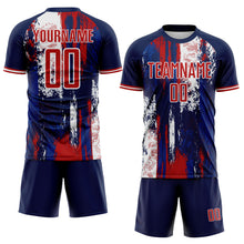 Laden Sie das Bild in den Galerie-Viewer, Custom Navy Red Blue-White USA Style Patriotic Splatter Sublimation Soccer Uniform Jersey