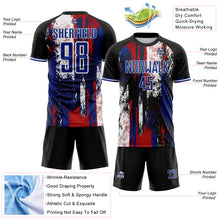 Laden Sie das Bild in den Galerie-Viewer, Custom Black Royal Red-White USA Style Patriotic Splatter Sublimation Soccer Uniform Jersey