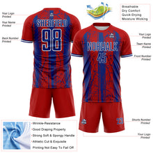 Load image into Gallery viewer, Custom Red Royal-White USA Style Patriotic Cracked Stripe Sublimation Soccer Uniform Jersey