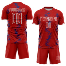 Laden Sie das Bild in den Galerie-Viewer, Custom Red Royal-White USA Style Patriotic Geometric Chevron Lines Sublimation Soccer Uniform Jersey