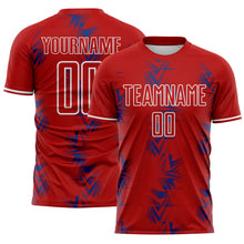 Laden Sie das Bild in den Galerie-Viewer, Custom Red Royal-White USA Style Patriotic Geometric Chevron Lines Sublimation Soccer Uniform Jersey