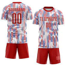 Laden Sie das Bild in den Galerie-Viewer, Custom White Red-Royal USA Style Patriotic Wave Sublimation Soccer Uniform Jersey