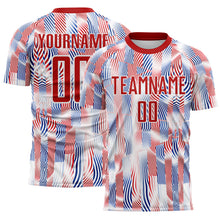 Laden Sie das Bild in den Galerie-Viewer, Custom White Red-Royal USA Style Patriotic Wave Sublimation Soccer Uniform Jersey