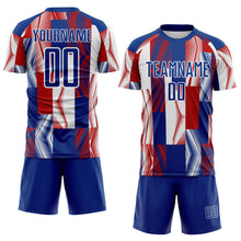 Load image into Gallery viewer, Custom Royal White-Red USA Style Patriotic Geometric Lines Sublimation Soccer Uniform Jersey