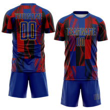 Load image into Gallery viewer, Custom Royal Black Red-Old Gold USA Style Patriotic Geometric Lines Sublimation Soccer Uniform Jersey