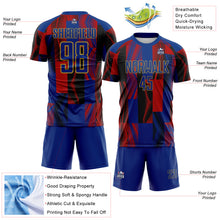 Load image into Gallery viewer, Custom Royal Black Red-Old Gold USA Style Patriotic Geometric Lines Sublimation Soccer Uniform Jersey