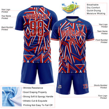 Load image into Gallery viewer, Custom Royal Red-White USA Style Patriotic Sharp Geometric Sublimation Soccer Uniform Jersey