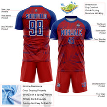 Load image into Gallery viewer, Custom Red Royal-White USA Style Patriotic Geometric Lines Sublimation Soccer Uniform Jersey