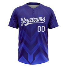 Charger l'image dans la galerie, Custom Dark Purple White-Royal 3D Pattern Two-Button Unisex Softball Jersey