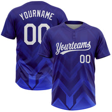 Charger l'image dans la galerie, Custom Dark Purple White-Royal 3D Pattern Two-Button Unisex Softball Jersey
