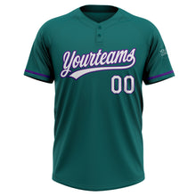 Load image into Gallery viewer, Custom Teal White-Purple Two-Button Unisex Softball Jersey