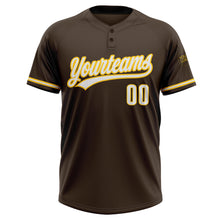 Laden Sie das Bild in den Galerie-Viewer, Custom Brown White-Yellow Two-Button Unisex Softball Jersey