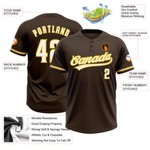 Laden Sie das Bild in den Galerie-Viewer, Custom Brown White-Yellow Two-Button Unisex Softball Jersey