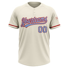 Загрузить изображение в средство просмотра галереи, Custom Cream Light Blue-Red Two-Button Unisex Softball Jersey
