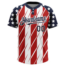Загрузить изображение в средство просмотра галереи, Custom Red Navy-White 3D American Flag Fashion Two-Button Unisex Softball Jersey