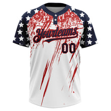 Загрузить изображение в средство просмотра галереи, Custom White Navy-Red 3D American Flag Fashion Two-Button Unisex Softball Jersey