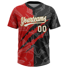 Charger l'image dans la galerie, Custom Graffiti Pattern Black Red-Old Gold 3D Two-Button Unisex Softball Jersey