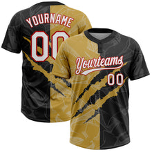 Charger l'image dans la galerie, Custom Graffiti Pattern Black Old Gold-Red 3D Two-Button Unisex Softball Jersey