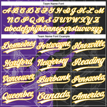 Load image into Gallery viewer, Custom Graffiti Pattern Black Purple-Gold 3D Two-Button Unisex Softball Jersey