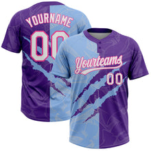 Charger l'image dans la galerie, Custom Graffiti Pattern Purple Light Blue-Pink 3D Two-Button Unisex Softball Jersey