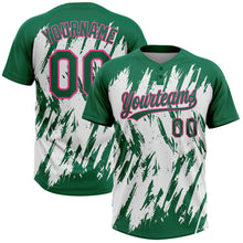 Загрузить изображение в средство просмотра галереи, Custom Kelly Green Pink-White 3D Pattern Abstract Sharp Shape Two-Button Unisex Softball Jersey