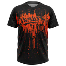 Загрузить изображение в средство просмотра галереи, Custom Black Orange 3D Pattern Dripping Splatter Art Two-Button Unisex Softball Jersey