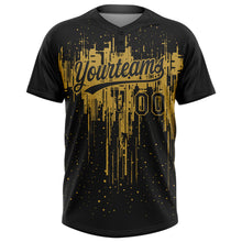 Загрузить изображение в средство просмотра галереи, Custom Black Old Gold 3D Pattern Dripping Splatter Art Two-Button Unisex Softball Jersey