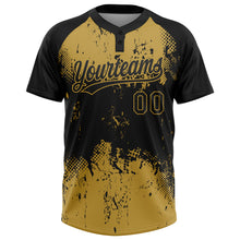 Загрузить изображение в средство просмотра галереи, Custom Black Old Gold 3D Pattern Abstract Splatter Grunge Art Two-Button Unisex Softball Jersey