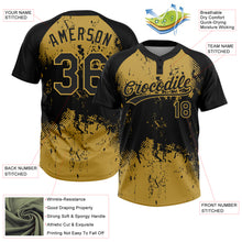 Загрузить изображение в средство просмотра галереи, Custom Black Old Gold 3D Pattern Abstract Splatter Grunge Art Two-Button Unisex Softball Jersey