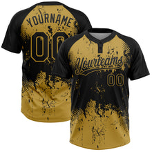 Загрузить изображение в средство просмотра галереи, Custom Black Old Gold 3D Pattern Abstract Splatter Grunge Art Two-Button Unisex Softball Jersey