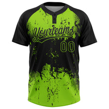 Загрузить изображение в средство просмотра галереи, Custom Black Neon Green 3D Pattern Abstract Splatter Grunge Art Two-Button Unisex Softball Jersey