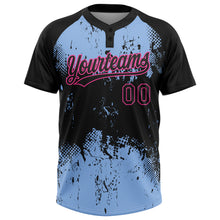 Загрузить изображение в средство просмотра галереи, Custom Black Light Blue-Pink 3D Pattern Abstract Splatter Grunge Art Two-Button Unisex Softball Jersey