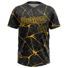 Загрузить изображение в средство просмотра галереи, Custom Black Gold 3D Pattern Abstract Network Two-Button Unisex Softball Jersey