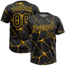 Загрузить изображение в средство просмотра галереи, Custom Black Gold 3D Pattern Abstract Network Two-Button Unisex Softball Jersey