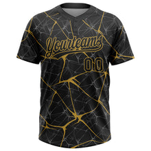 Загрузить изображение в средство просмотра галереи, Custom Black Old Gold 3D Pattern Abstract Network Two-Button Unisex Softball Jersey