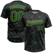 Загрузить изображение в средство просмотра галереи, Custom Black Kelly Green-Old Gold 3D Pattern Abstract Network Two-Button Unisex Softball Jersey