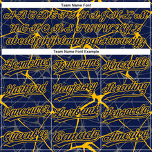 Load image into Gallery viewer, Custom Navy Gold 3D Pattern Abstract Network Two-Button Unisex Softball Jersey
