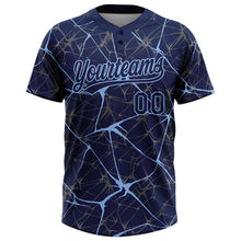 Load image into Gallery viewer, Custom Navy Light Blue 3D Pattern Abstract Network Two-Button Unisex Softball Jersey
