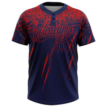 Load image into Gallery viewer, Custom Navy Red 3D Pattern Abstract Sharp Shape Two-Button Unisex Softball Jersey
