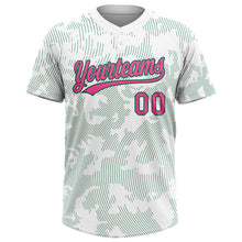 Загрузить изображение в средство просмотра галереи, Custom White Pink-Kelly Green 3D Pattern Curve Lines Two-Button Unisex Softball Jersey