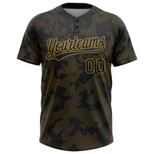 Загрузить изображение в средство просмотра галереи, Custom Black Old Gold 3D Pattern Curve Lines Two-Button Unisex Softball Jersey