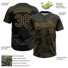 Загрузить изображение в средство просмотра галереи, Custom Black Old Gold 3D Pattern Curve Lines Two-Button Unisex Softball Jersey