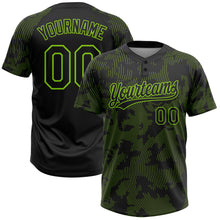 Загрузить изображение в средство просмотра галереи, Custom Black Neon Green 3D Pattern Curve Lines Two-Button Unisex Softball Jersey